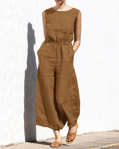 Olive | Women's Sleeveless Wide-Leg Jumpsuit