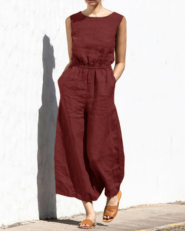 Olive | Women's Sleeveless Wide-Leg Jumpsuit