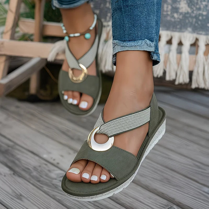 Rikka | Women's Strappy Flat Sandals With Crescent Detail