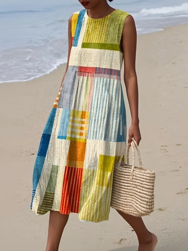 Rina | Women's Geometric Print Sleeveless Midi Dress