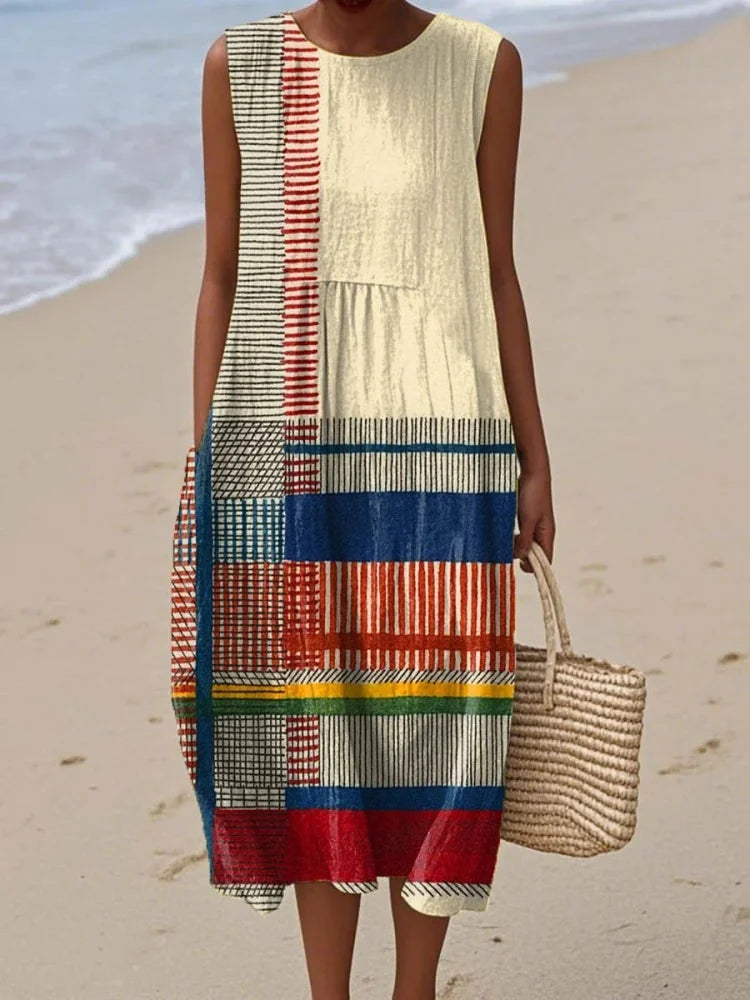 Rina | Women's Geometric Print Sleeveless Midi Dress