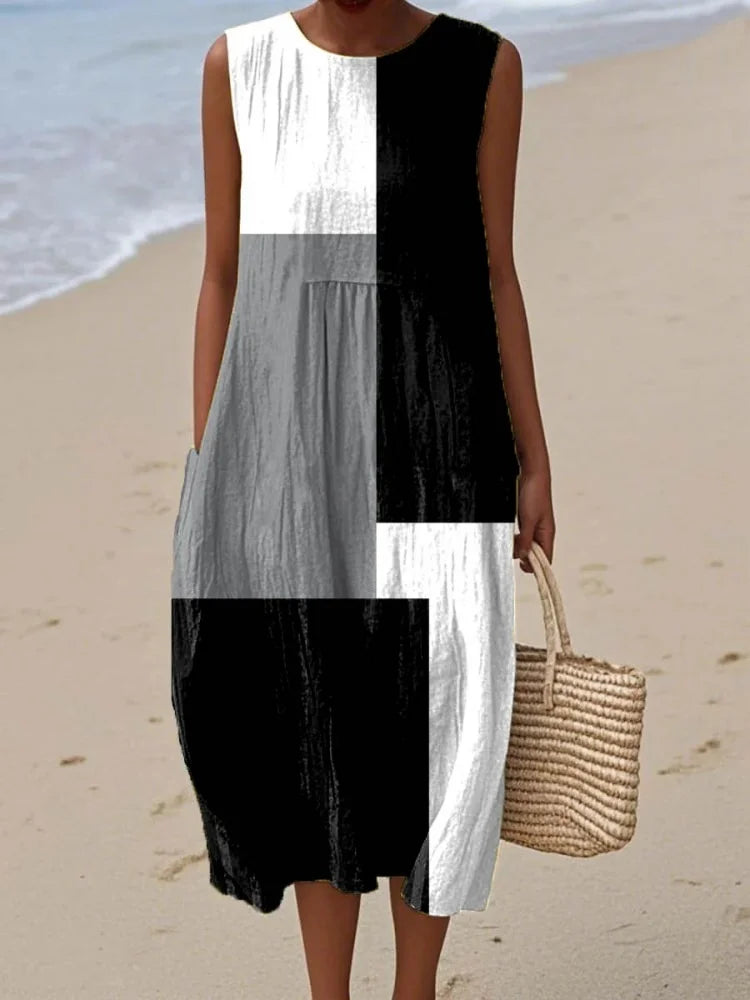 Rina | Women's Geometric Print Sleeveless Midi Dress