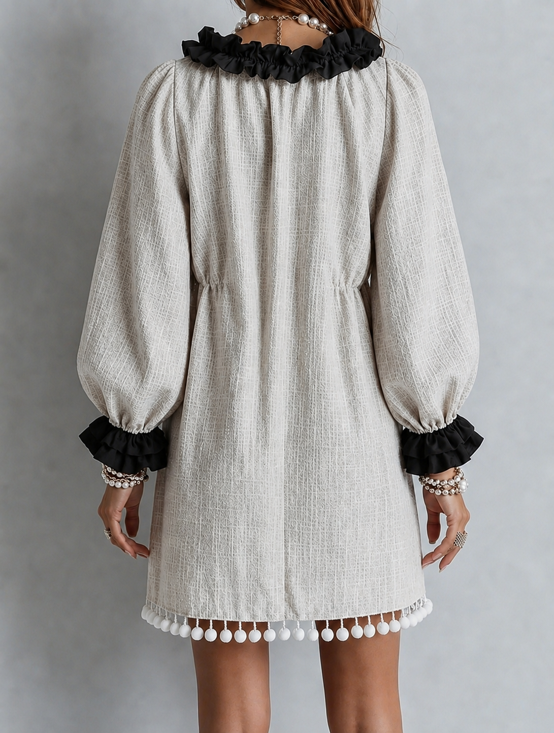 Rosalie | Women's Ruffle Neck Puff Sleeve Shift Mini Dress
