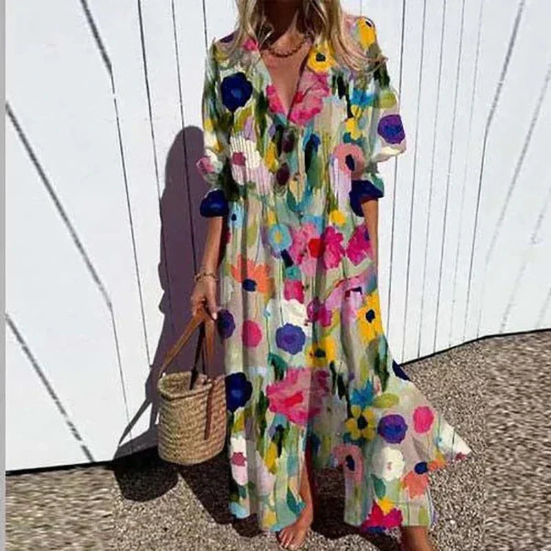 Rosalina | Women's Floral Print Maxi Dress with Front Slit