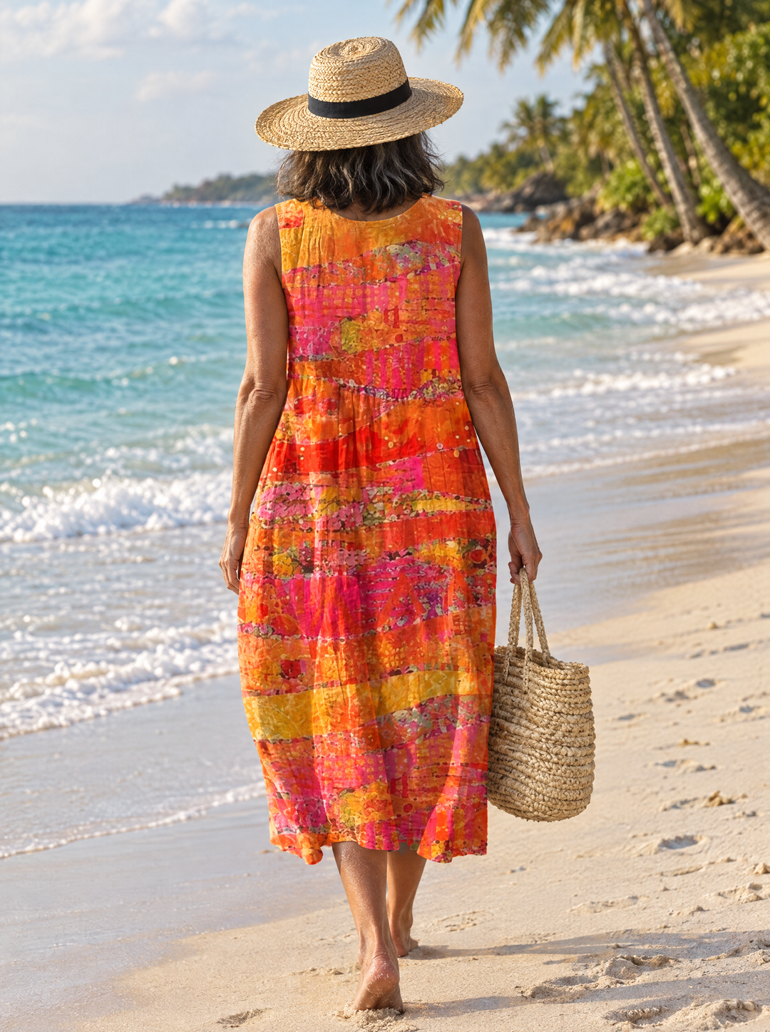 Rosalind | Women's Sunset Brushstroke Midi Dress