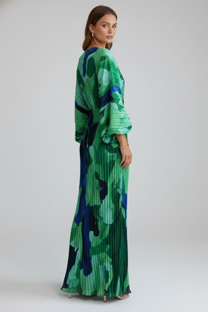 Rosette | Women's Printed Pleated Maxi Dress With Side Slit
