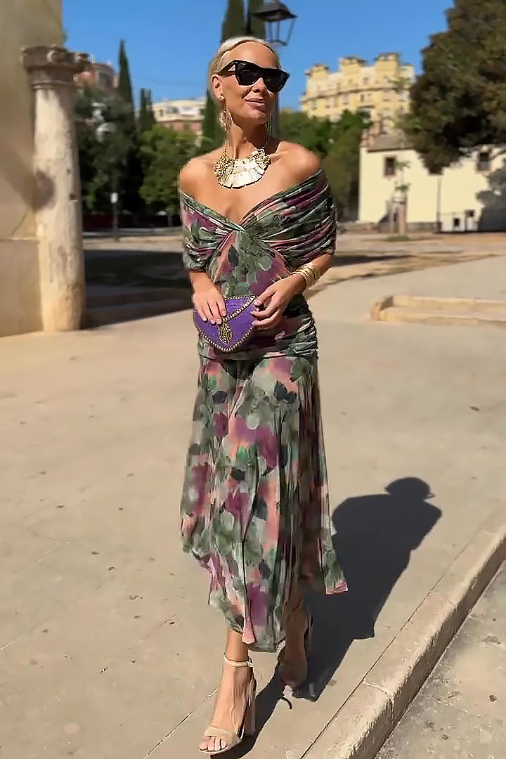 Serenella | Floral Print V-Neck Maxi Dress