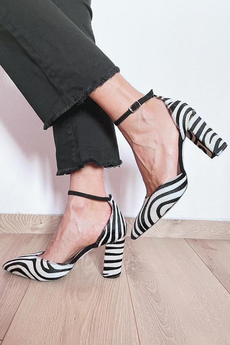 Shaina | Women’s Zebra Print Block Heels with Ankle Strap
