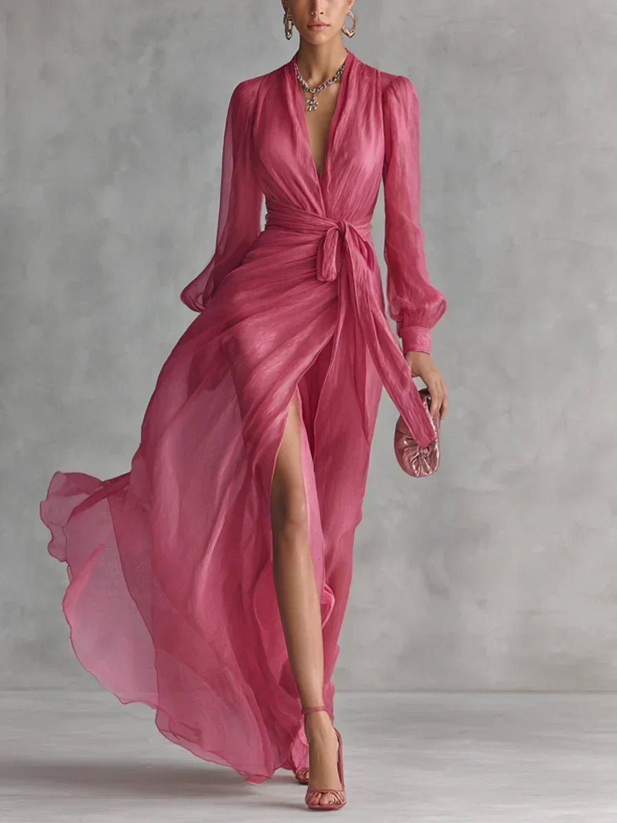 Sophie | Women's Wrap Maxi Dress with Long Sleeves and Side Split