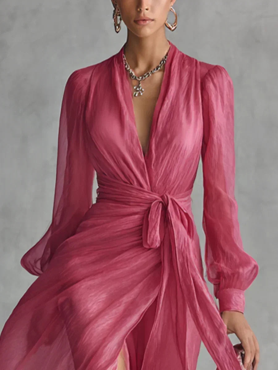 Sophie | Women's Wrap Maxi Dress with Long Sleeves and Side Split