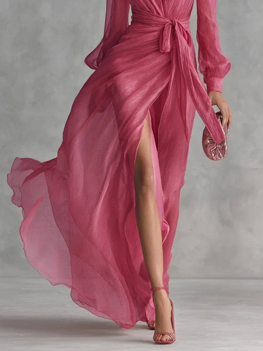Sophie | Women's Wrap Maxi Dress with Long Sleeves and Side Split