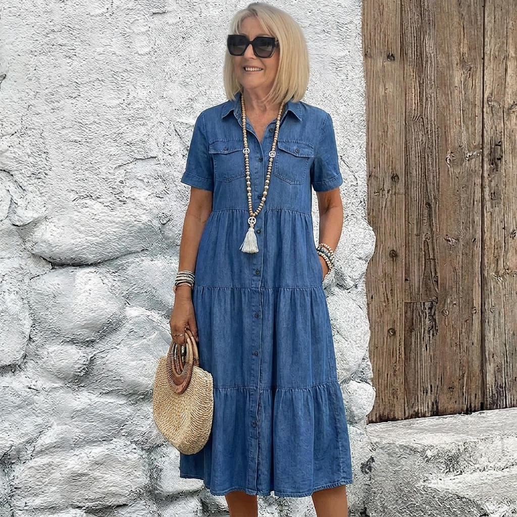 Stacey | Women's Button-Front Tiered Midi Dress