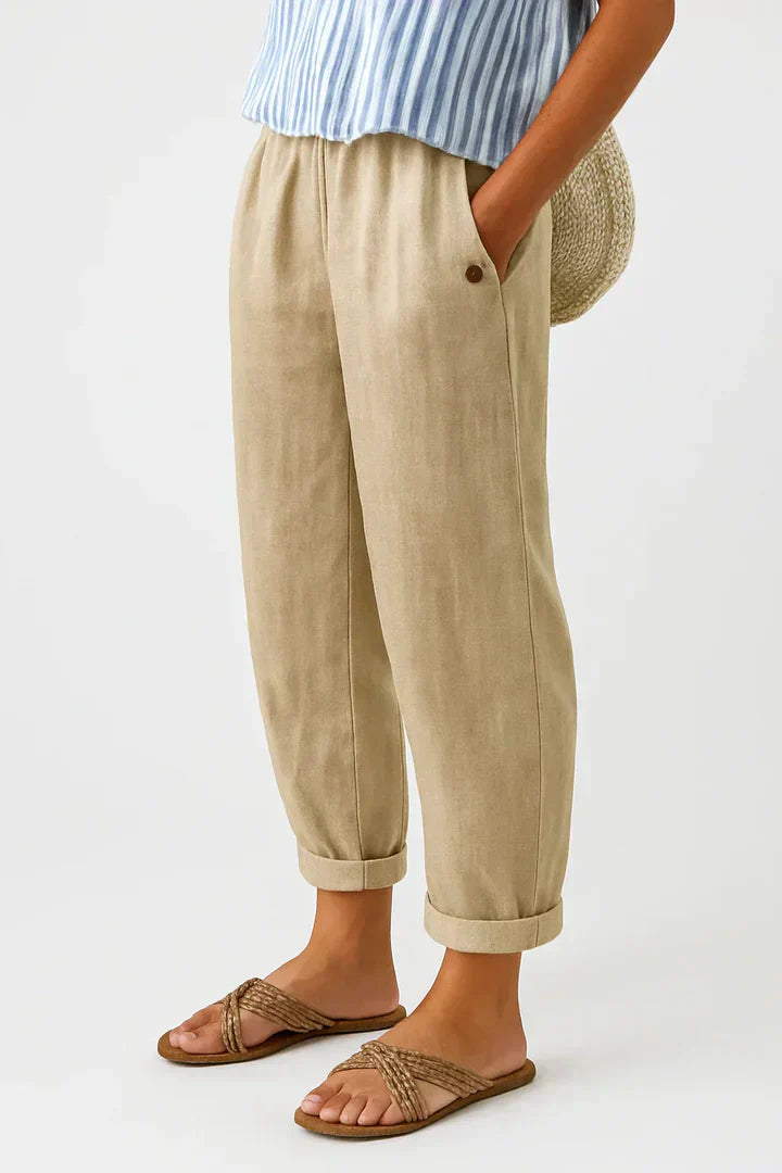 Summer | Women's Straight-Leg Trousers with Elastic Waistband