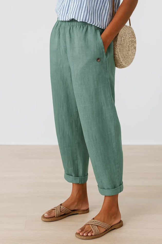 Summer | Women's Straight-Leg Trousers with Elastic Waistband
