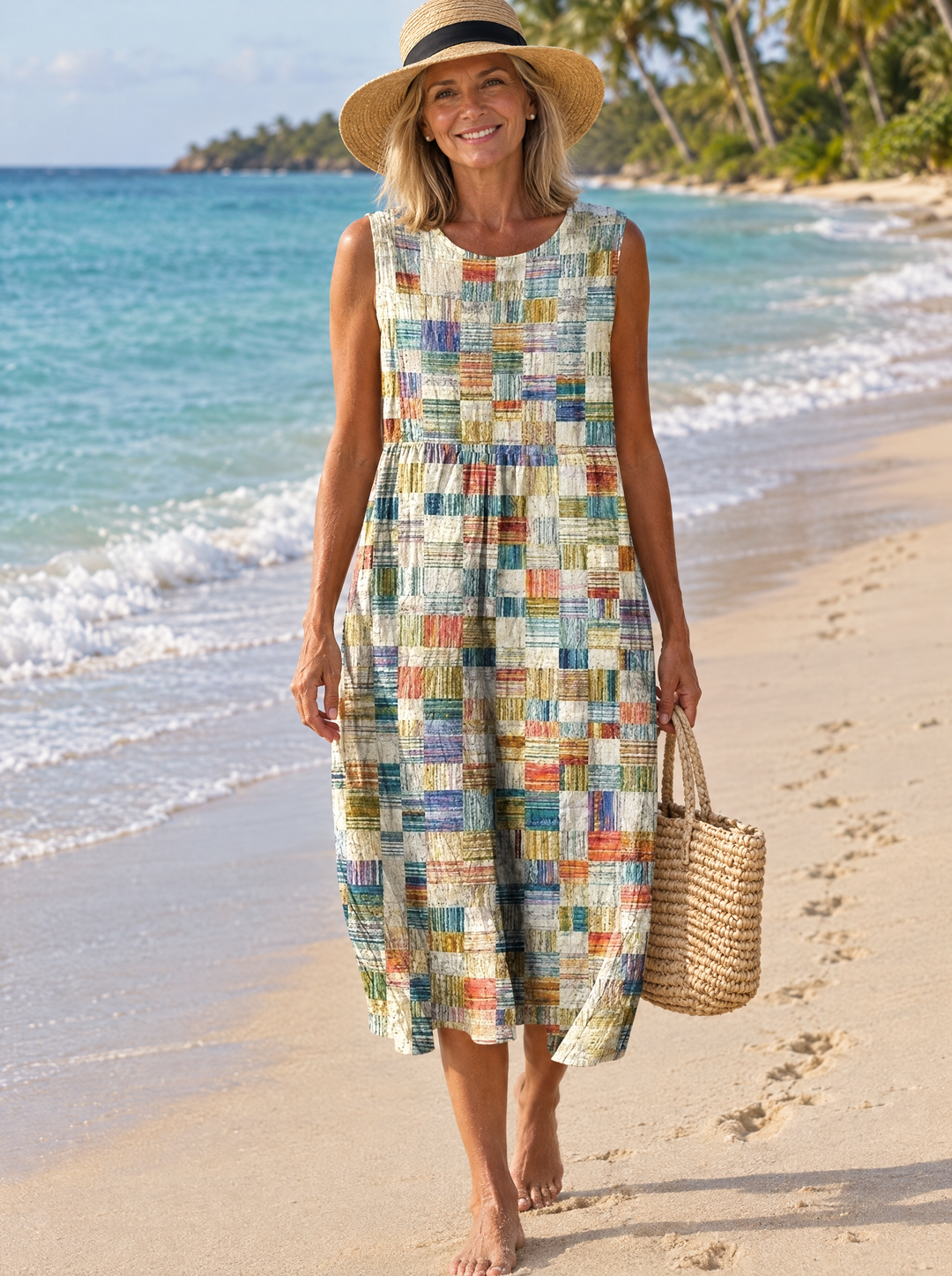 Sylvia | Women's Patchwork Check Midi Dress