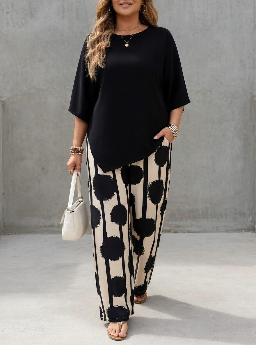 Taryn | Women's Two-Piece Set With Asymmetric Top and Wide-Leg Pants