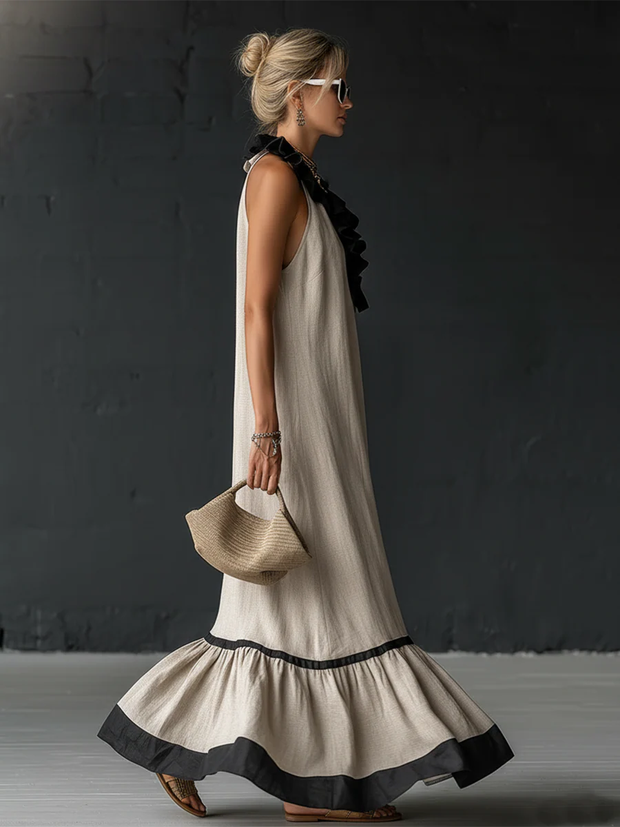 Rosie | Ruffled Colour-Block Maxi Dress