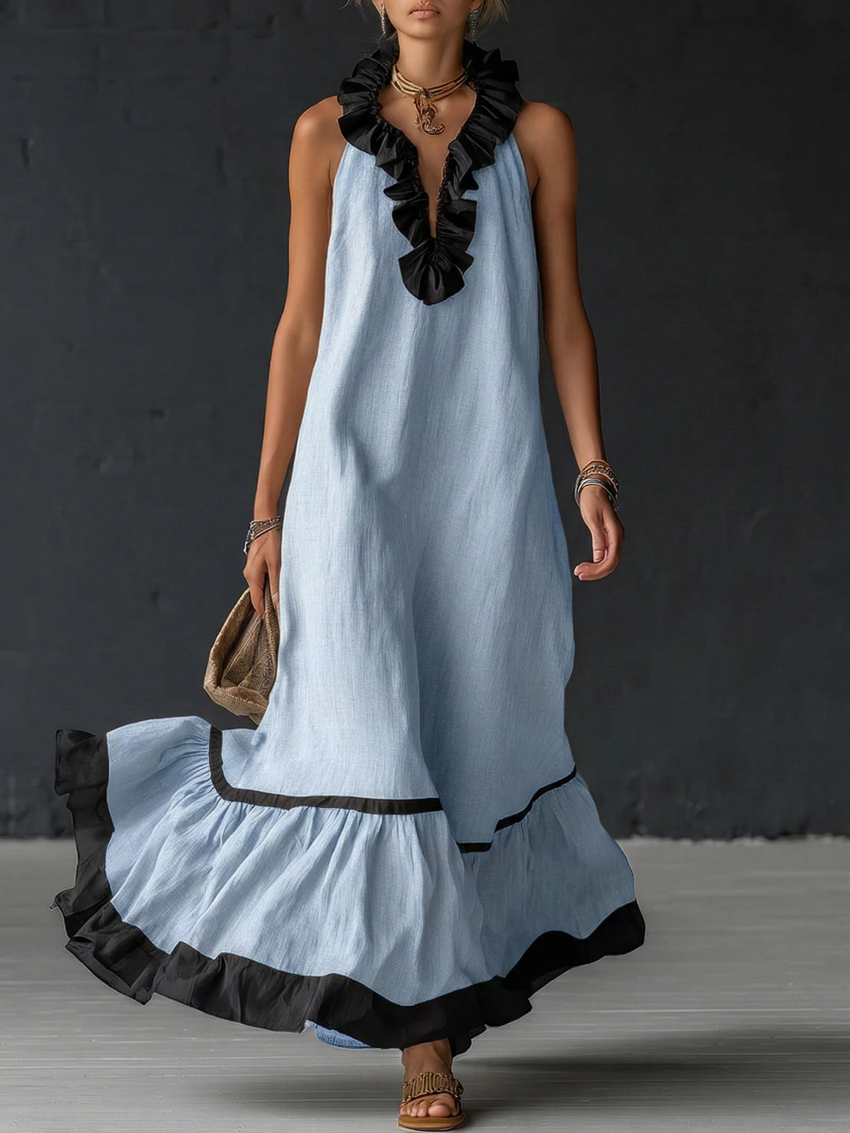 Rosie | Ruffled Colour-Block Maxi Dress