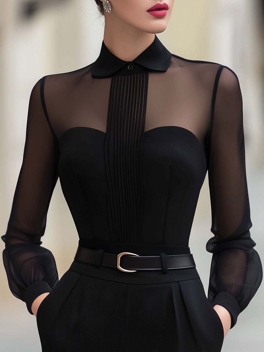 Violetta | Sheer Panel Long-Sleeve Blouse