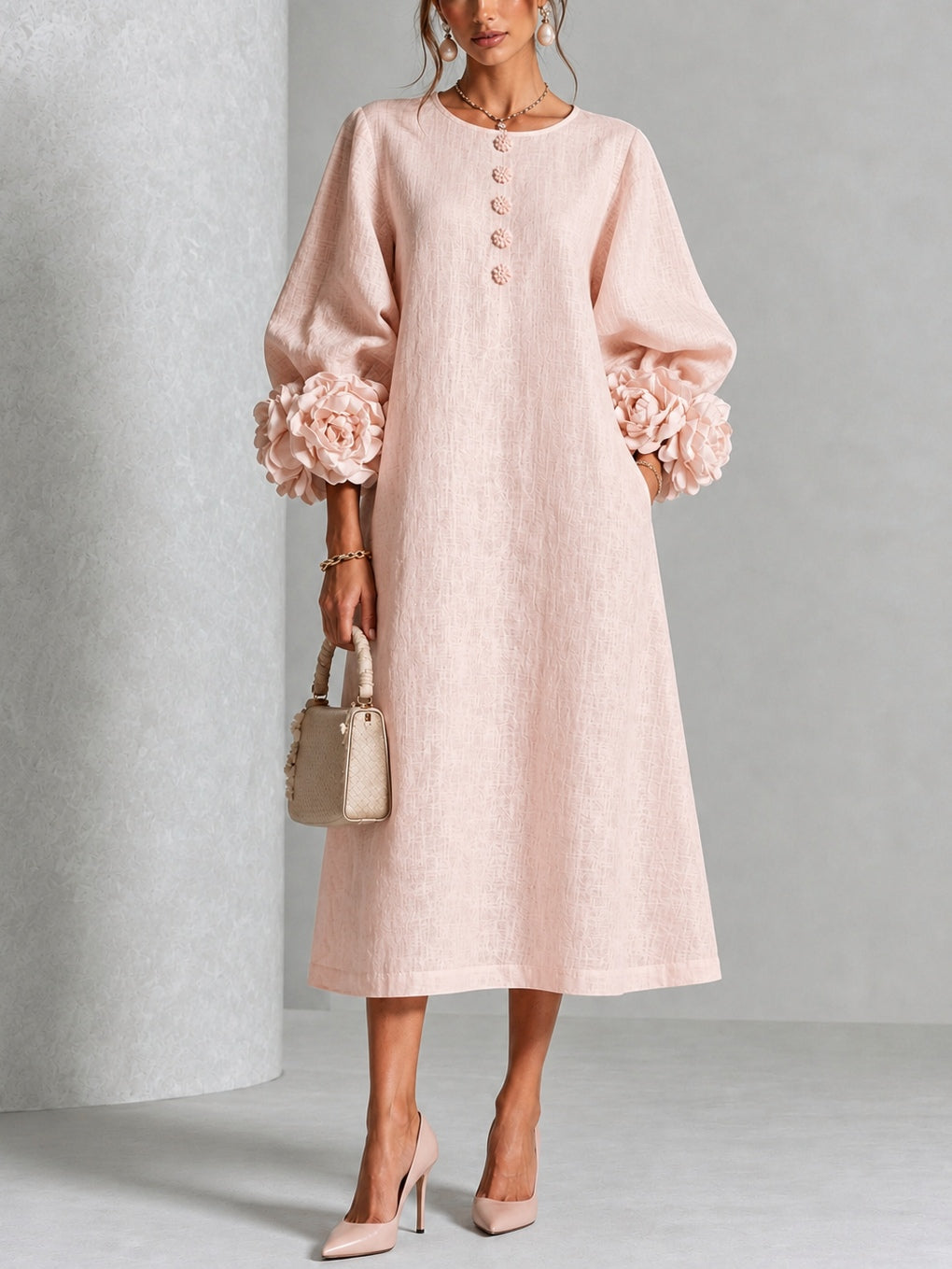 Vivienne | Women's Floral Button-Front Relaxed Midi Dress