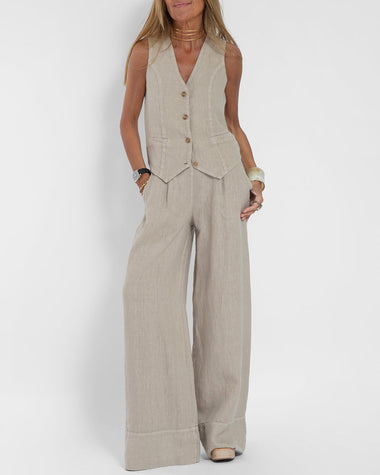 Vivienne | Women's Sleeveless Button-Front Vest and Wide-Leg Pants Set