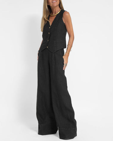 Vivienne | Women's Sleeveless Button-Front Vest and Wide-Leg Pants Set