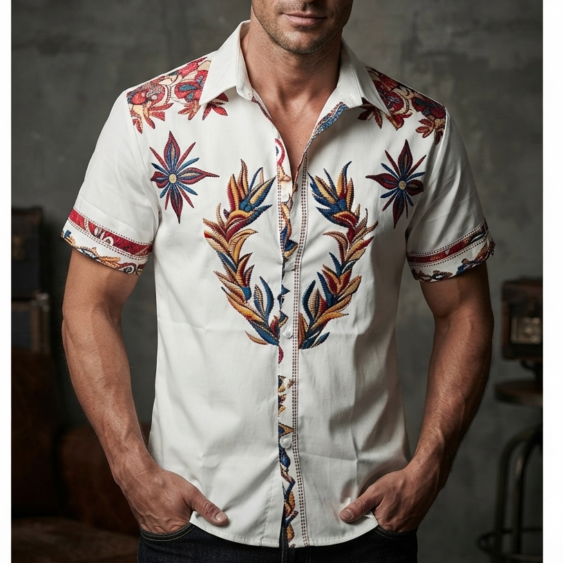 Warren | Men’s Western Floral Print Short-Sleeve Button-Up Shirt