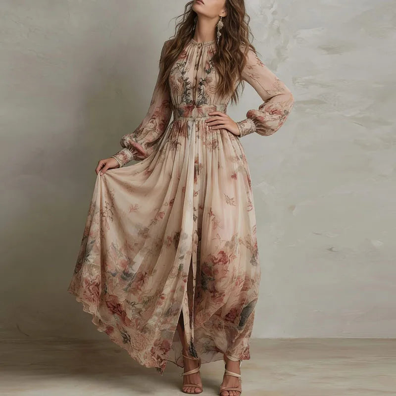 Winona | Women’s Vintage Floral Maxi Dress with Long Sleeves