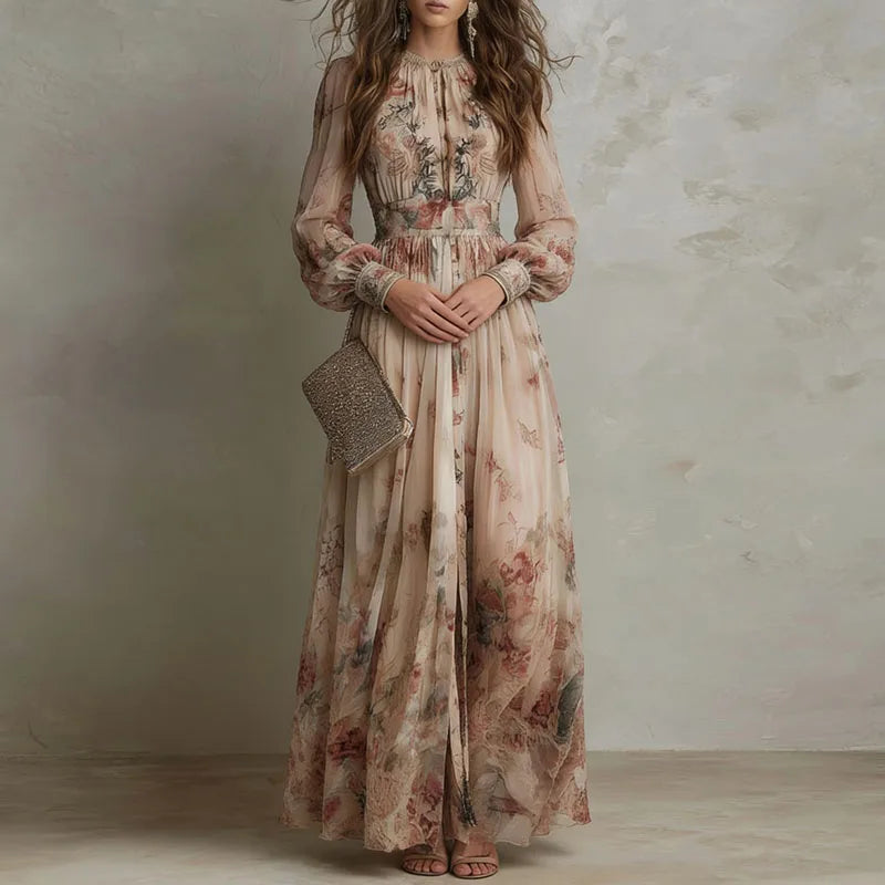 Winona | Women’s Vintage Floral Maxi Dress with Long Sleeves