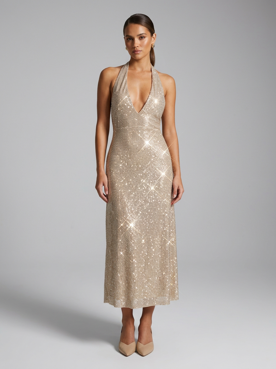 Women's Formal Dress Halter Neck | Party Midi