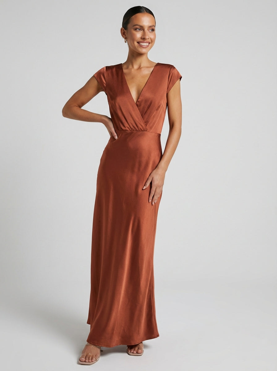 Women's Formal Dress V-Neck Cap Sleeve | Maxi