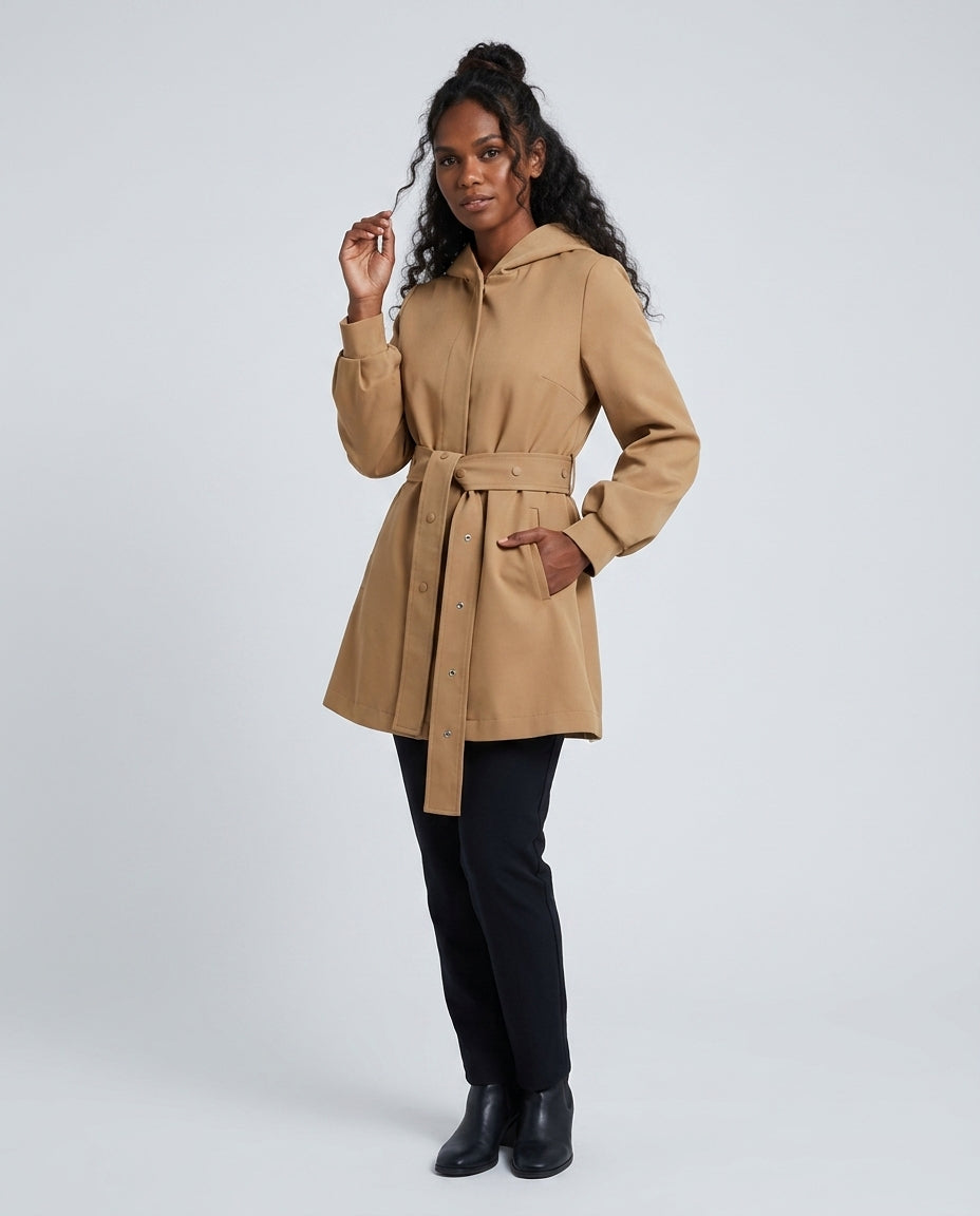 Women's Hooded Coat Belted | Mid-Length