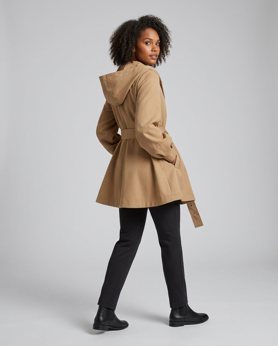 Women's Hooded Coat Belted | Mid-Length