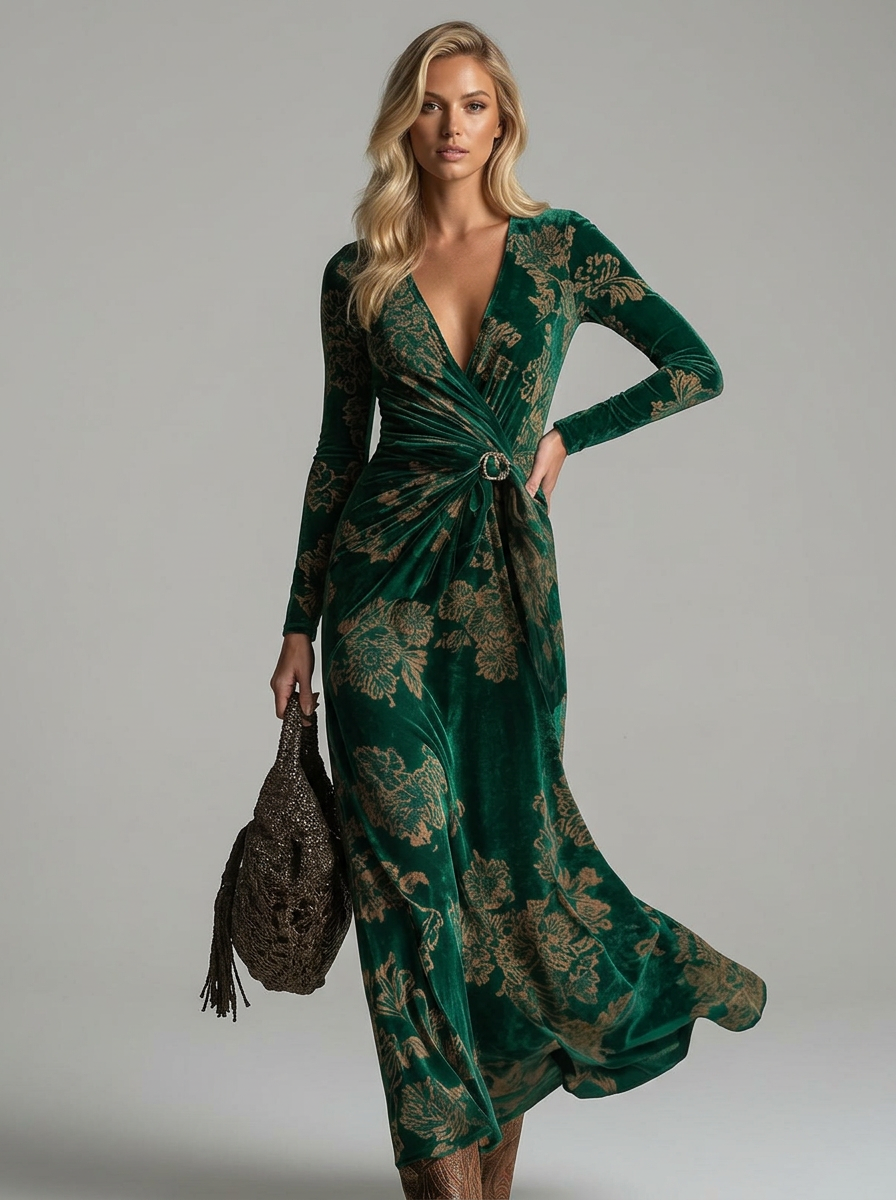 Women's Maxi Dress Long Sleeve Wrap | Floral