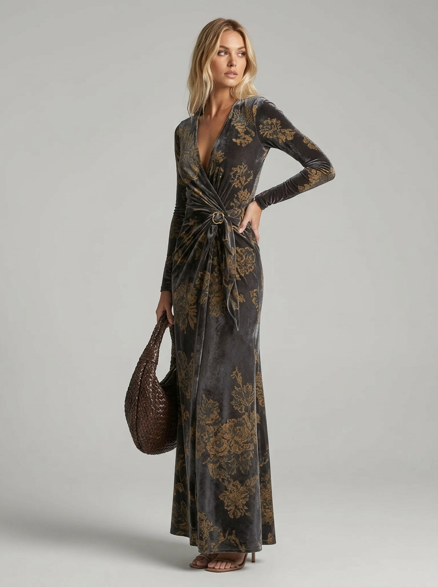 Women's Maxi Dress Long Sleeve Wrap | Floral