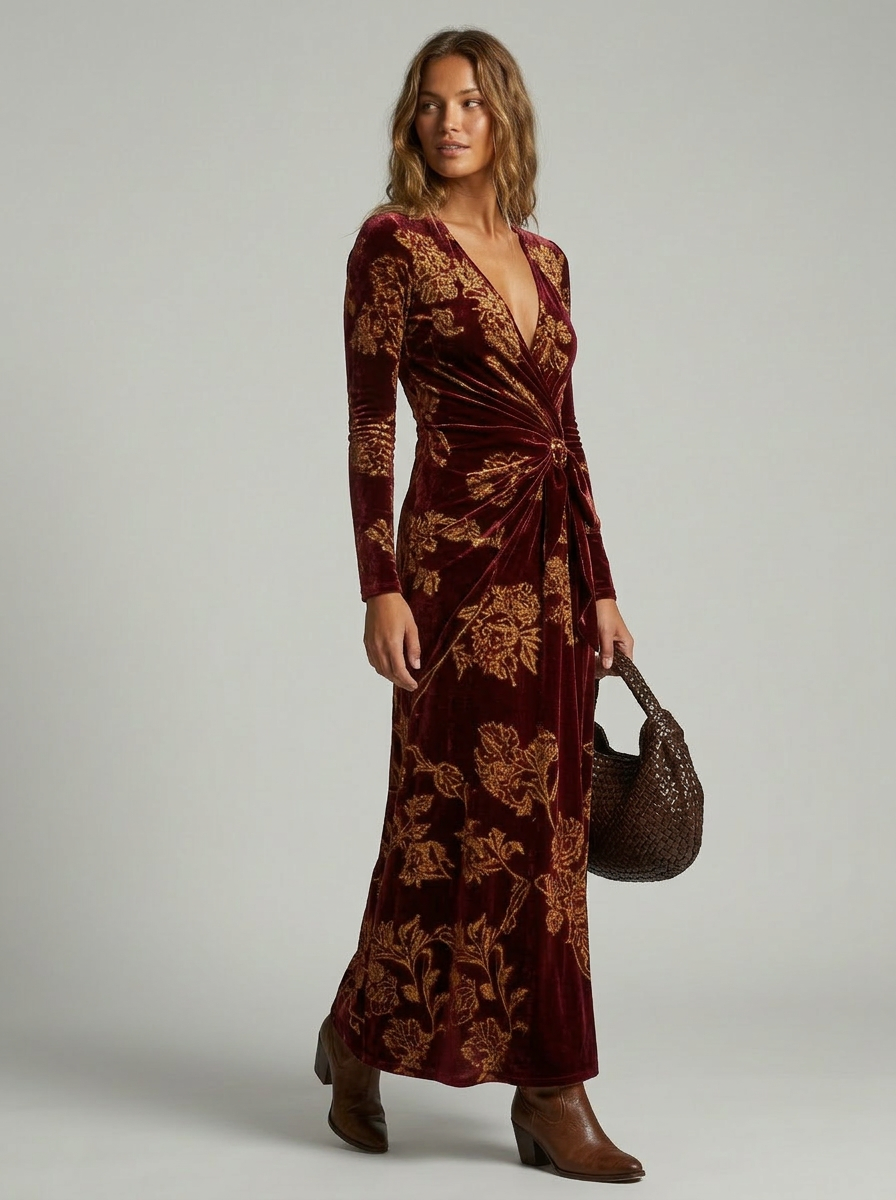 Women's Maxi Dress Long Sleeve Wrap | Floral