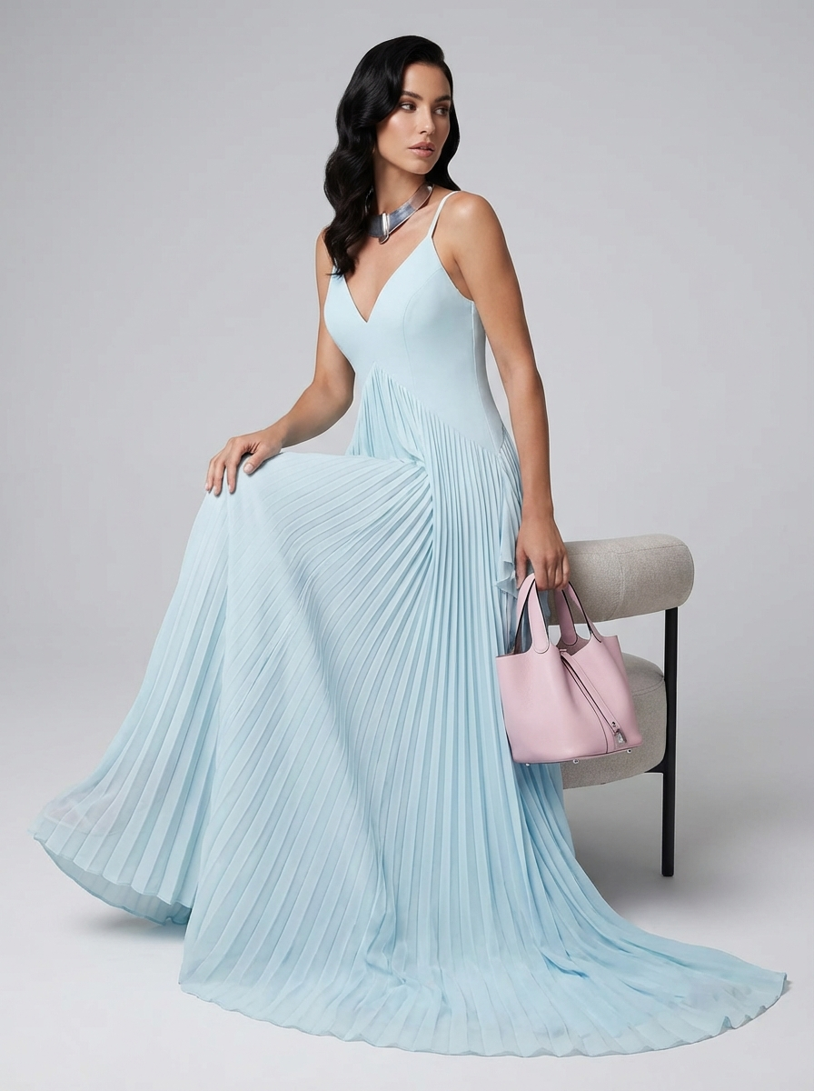 Women's Maxi Dress V-Neck Pleated | Evening
