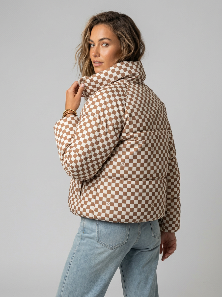 Women's Puffer Jacket Casual | Checkered