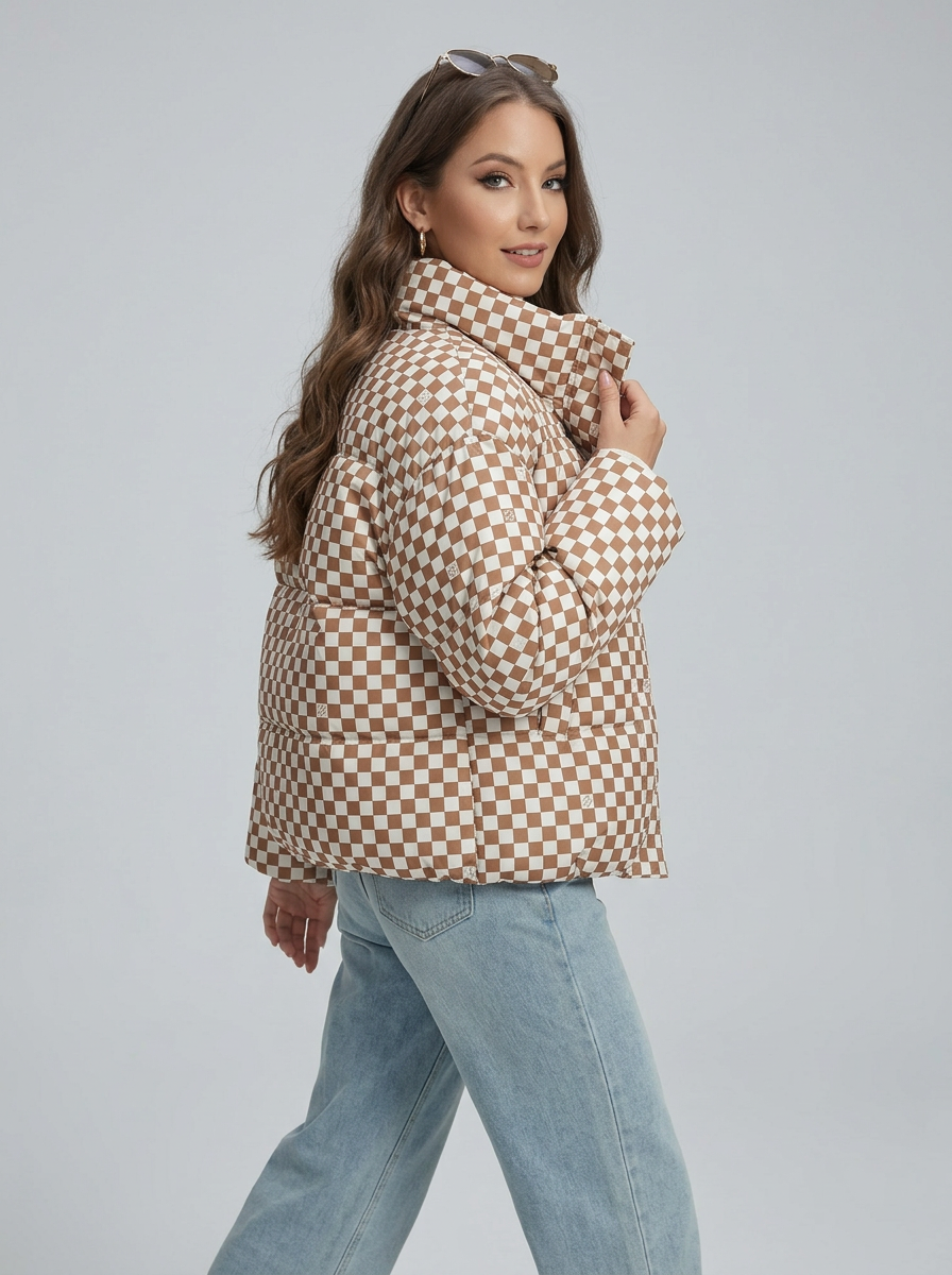 Women's Puffer Jacket Casual | Checkered