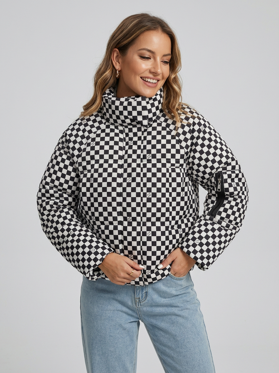 Women's Puffer Jacket Casual | Checkered