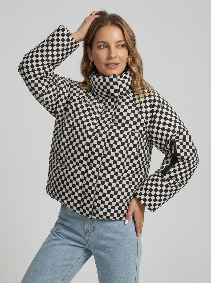 Women's Puffer Jacket Casual | Checkered