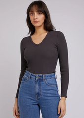 Eve Rib V Neck Long Sleeve Top