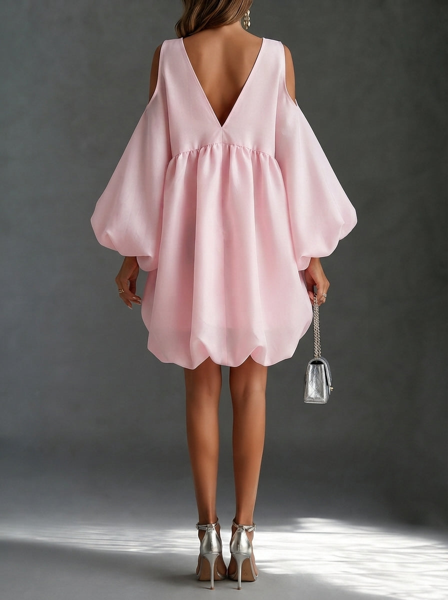 Abigail | Women's Cold Shoulder V-Neck Balloon Sleeve Mini Dress