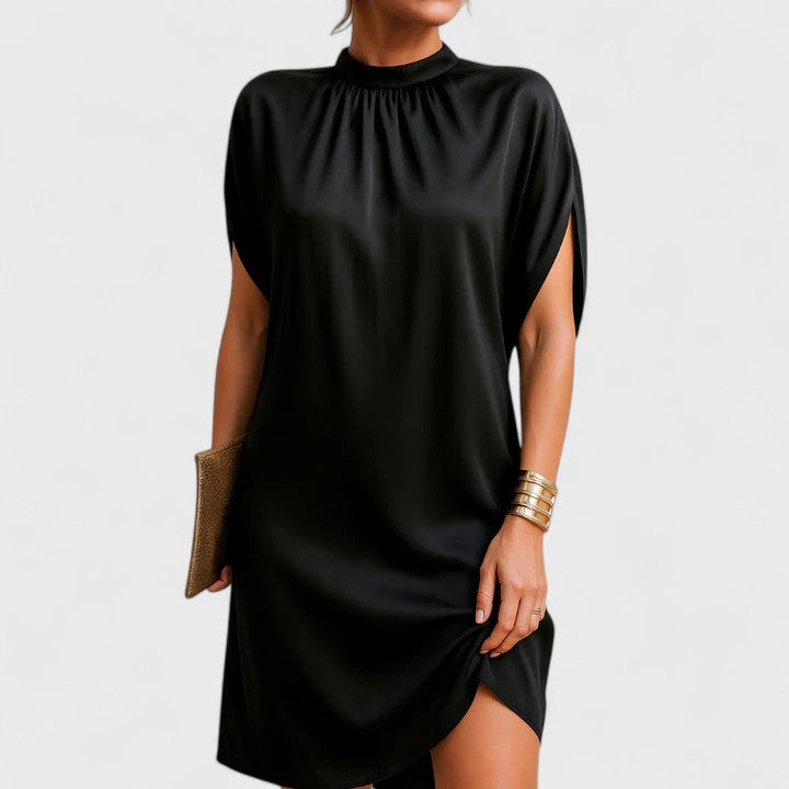 Alana | Women’s Black Mock-Neck Cape Sleeve Mini Dress