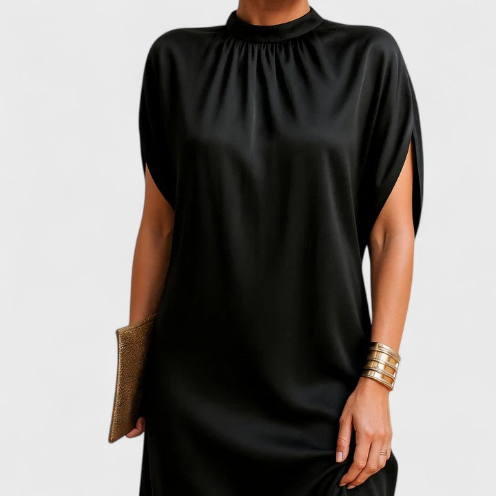 Alana | Women’s Black Mock-Neck Cape Sleeve Mini Dress