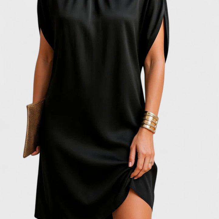 Alana | Women’s Black Mock-Neck Cape Sleeve Mini Dress