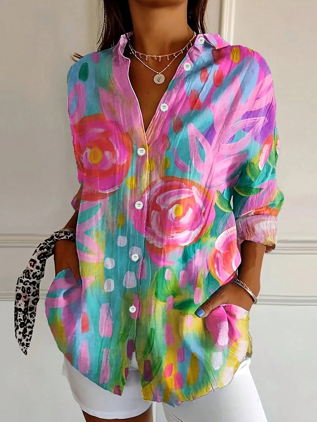 Alessia | Women's Abstract Print Button-Front Blouse