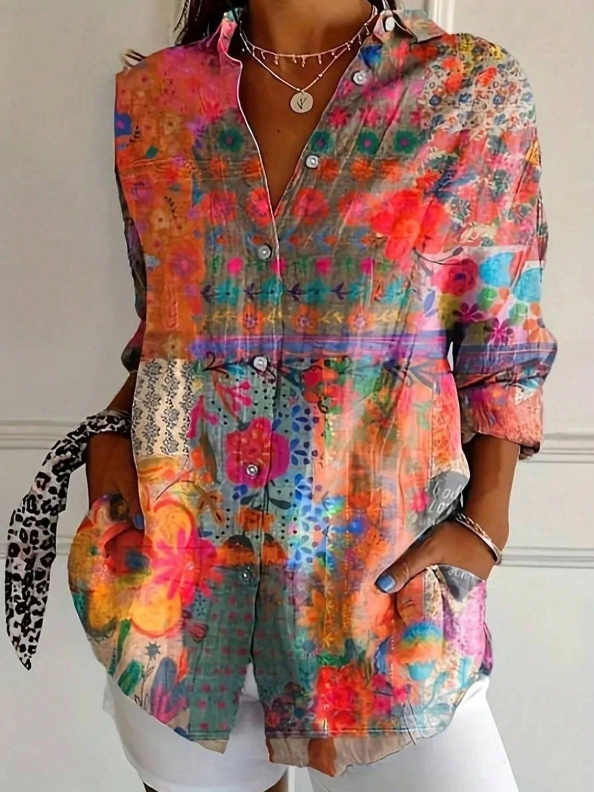 Alessia | Women's Abstract Print Button-Front Blouse
