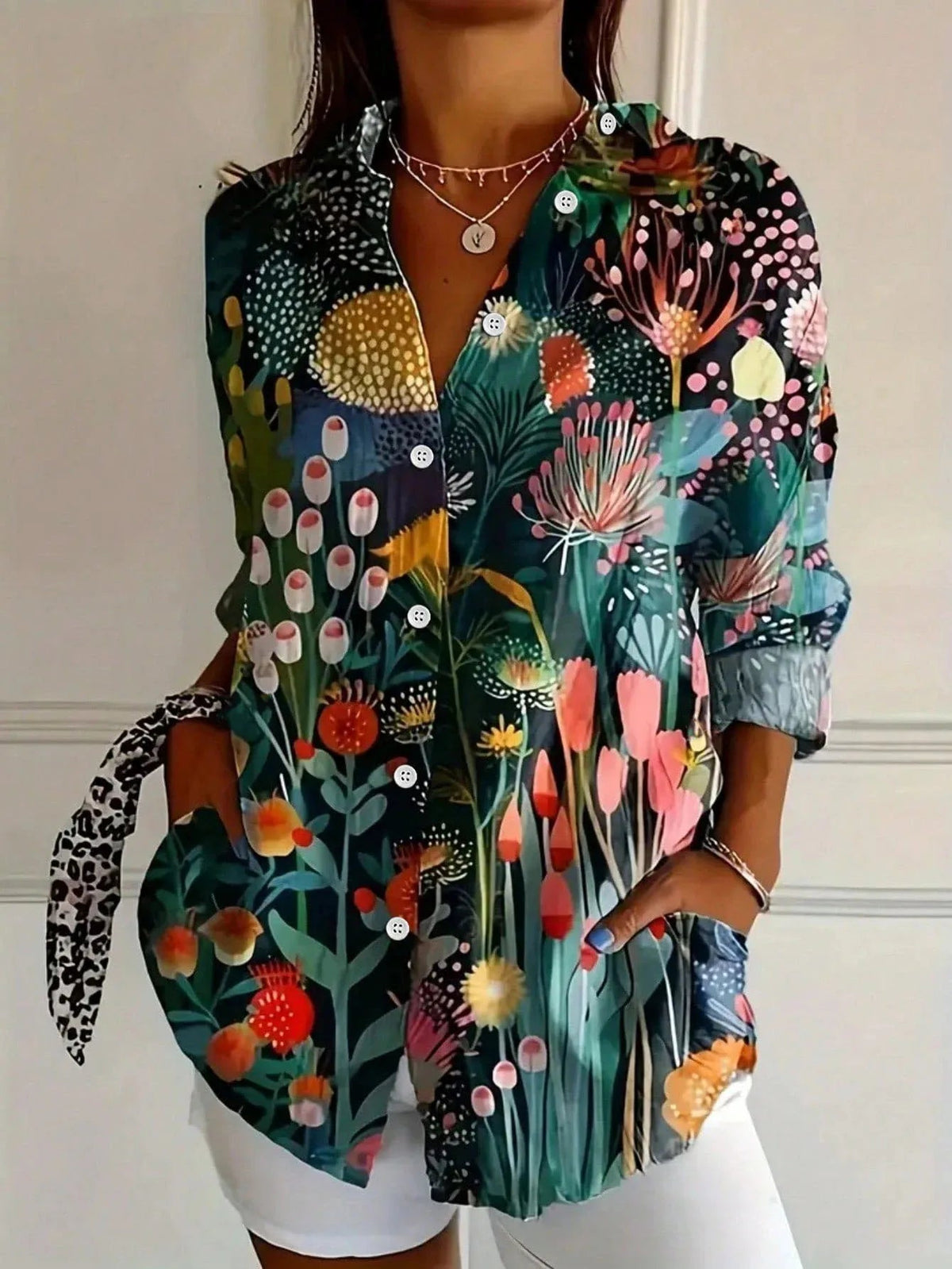 Alessia | Women's Abstract Print Button-Front Blouse