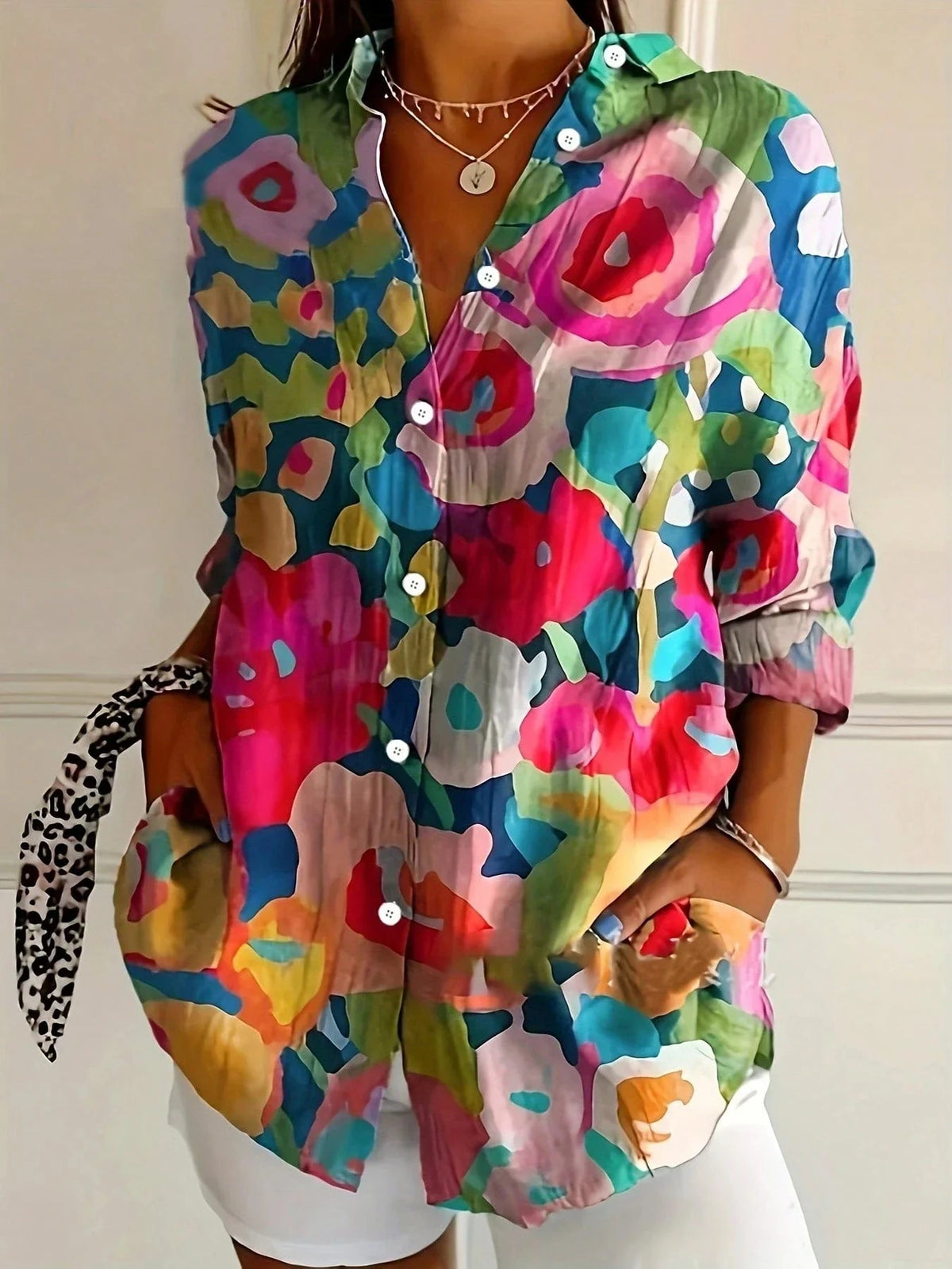 Alessia | Women's Abstract Print Button-Front Blouse